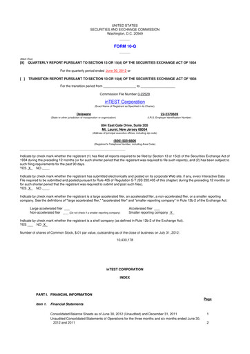 Vorschaubild inTEST Corporation 10-Q Quartalsbericht 2012 