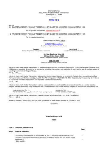 Vorschaubild inTEST Corporation 10-Q Quartalsbericht 2012 