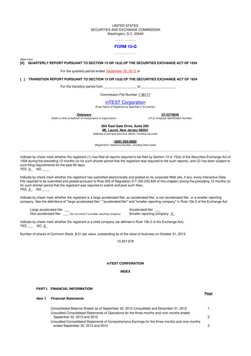 Vorschaubild inTEST Corporation 10-Q Quartalsbericht 2013 