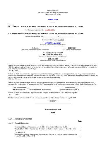 Vorschaubild inTEST Corporation 10-Q Quartalsbericht 2014 