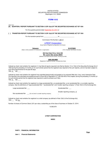 Vorschaubild inTEST Corporation 10-Q Quartalsbericht 2014 