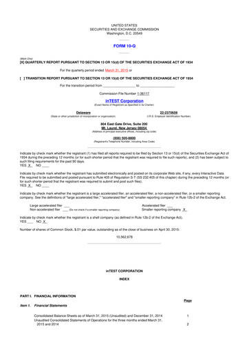 Vorschaubild inTEST Corporation 10-Q Quartalsbericht 2015 