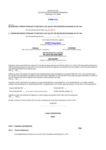 Vorschaubild inTEST Corporation 10-Q Quartalsbericht 2015 