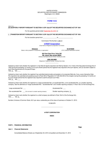 Vorschaubild inTEST Corporation 10-Q Quartalsbericht 2015 