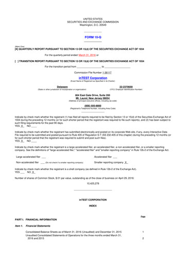 Vorschaubild inTEST Corporation 10-Q Quartalsbericht 2016 