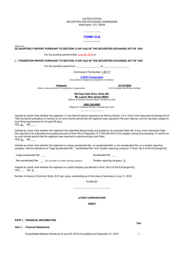 Vorschaubild inTEST Corporation 10-Q Quartalsbericht 2016 