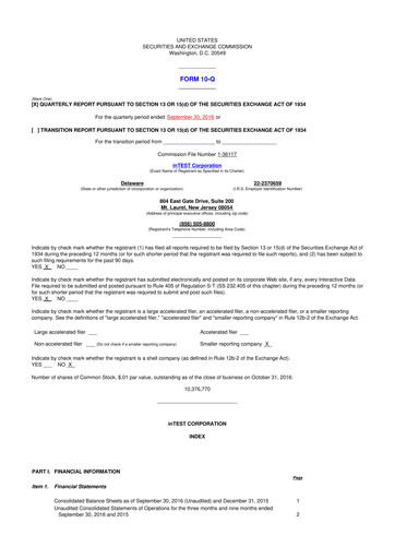 Vorschaubild inTEST Corporation 10-Q Quartalsbericht 2016 