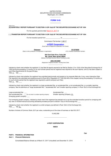 Vorschaubild inTEST Corporation 10-Q Quartalsbericht 2017 