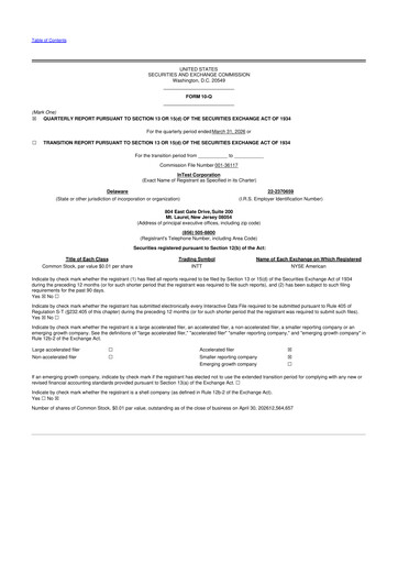 Thumbnail inTEST Corporation 10-Q Quarterly Report FY 