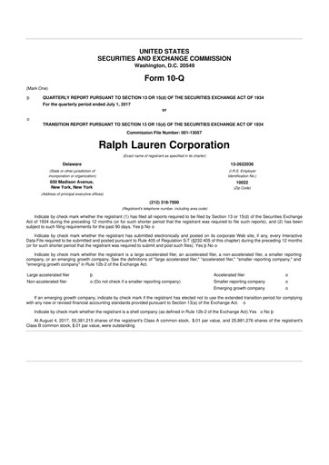 Thumbnail Ralph Lauren 10-Q Quarterly Report FY2018 