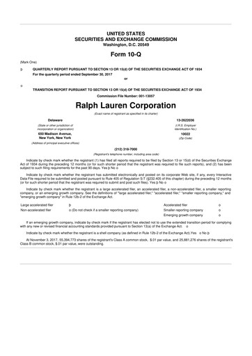 Thumbnail Ralph Lauren 10-Q Quarterly Report FY2018 