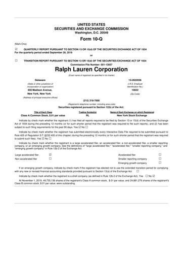 Thumbnail Ralph Lauren 10-Q Quarterly Report FY2020 