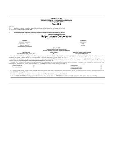 Thumbnail Ralph Lauren 10-Q Quarterly Report FY2021 