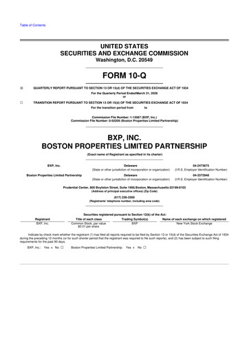 Thumbnail BXP, Inc.
 10-Q Quarterly Report FY 