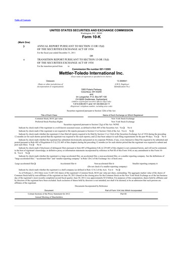 Thumbnail Mettler Toledo 10-K Annual Report 2011