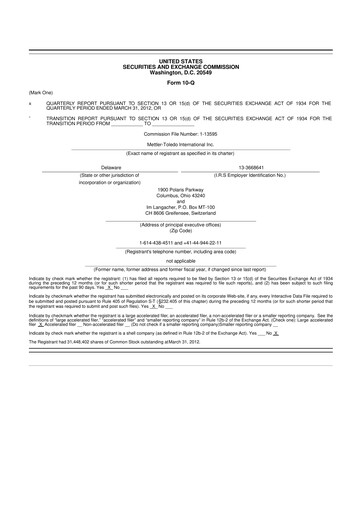 Thumbnail Mettler Toledo 10-Q Quarterly Report FY2012 