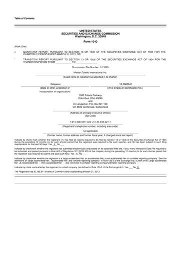 Thumbnail Mettler Toledo 10-Q Quarterly Report FY2013 