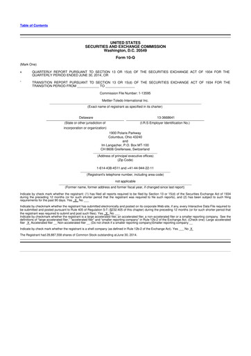 Thumbnail Mettler Toledo 10-Q Quarterly Report FY2014 