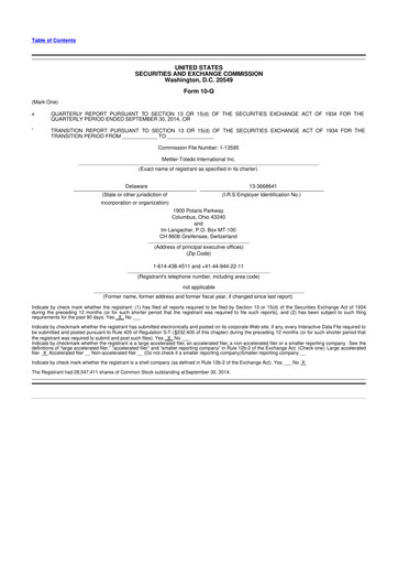 Thumbnail Mettler Toledo 10-Q Quarterly Report FY2014 