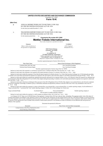 Thumbnail Mettler Toledo 10-K Annual Report 2016