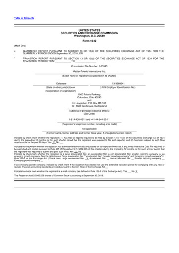 Thumbnail Mettler Toledo 10-Q Quarterly Report FY2018 