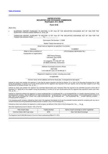 Thumbnail Mettler Toledo 10-Q Quarterly Report FY2019 