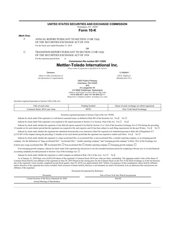 Thumbnail Mettler Toledo 10-K Annual Report 2019