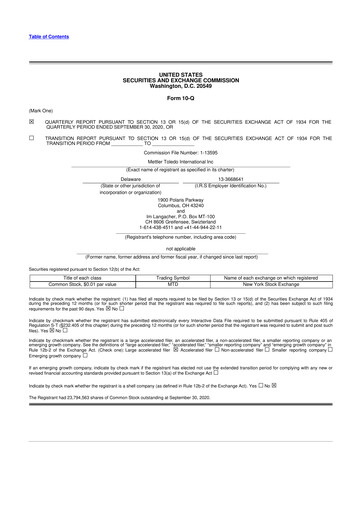 Thumbnail Mettler Toledo 10-Q Quarterly Report FY2020 