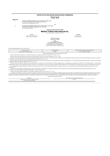 Thumbnail Mettler Toledo 10-K Annual Report 2022