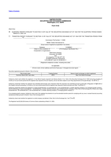 Thumbnail Mettler Toledo 10-Q Quarterly Report FY2022 