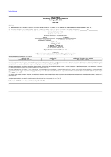 Thumbnail Mettler Toledo 10-Q Quarterly Report FY 