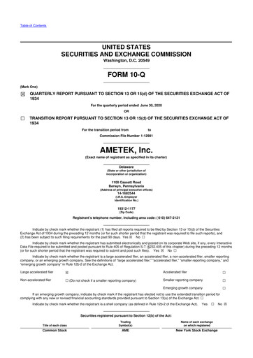 Thumbnail Ametek 10-Q Quarterly Report FY2020 