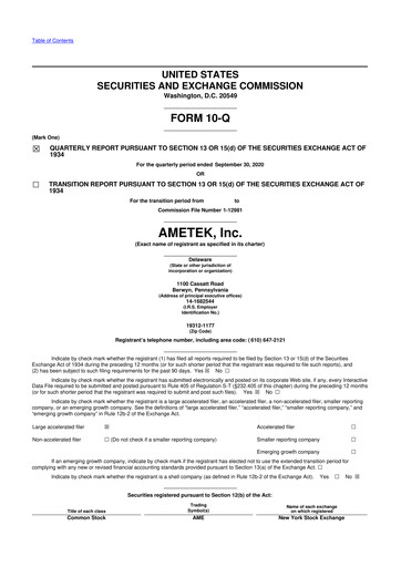 Thumbnail Ametek 10-Q Quarterly Report FY2020 