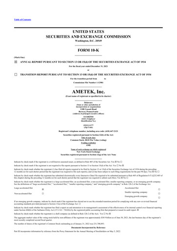 Thumbnail Ametek 10-K Annual Report 2021