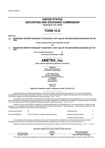 Thumbnail Ametek 10-Q Quarterly Report FY2022 