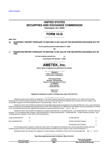 Thumbnail Ametek 10-Q Quarterly Report FY 