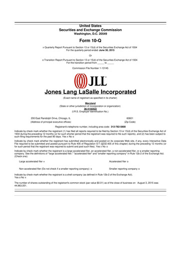 Thumbnail Jones Lang LaSalle 10-Q Quarterly Report FY2015 