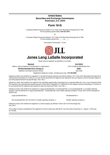 Thumbnail Jones Lang LaSalle 10-Q Quarterly Report FY2016 