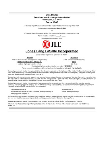 Thumbnail Jones Lang LaSalle 10-Q Quarterly Report FY2018 