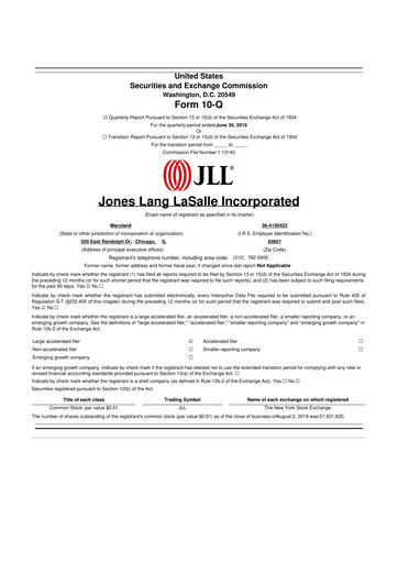 Thumbnail Jones Lang LaSalle 10-Q Quarterly Report FY2019 