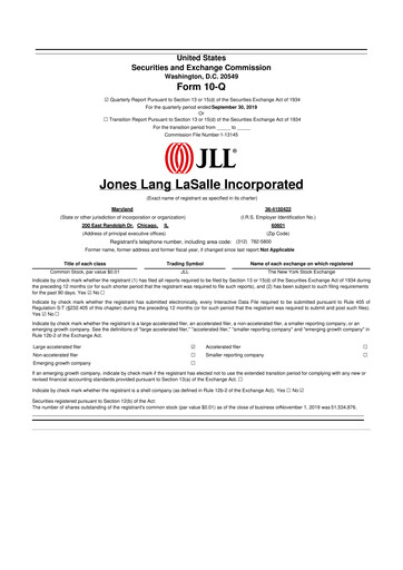 Thumbnail Jones Lang LaSalle 10-Q Quarterly Report FY2019 