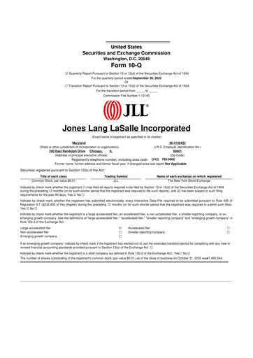 Thumbnail Jones Lang LaSalle 10-Q Quarterly Report FY2022 