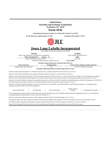 Thumbnail Jones Lang LaSalle 10-K Annual Report 2022