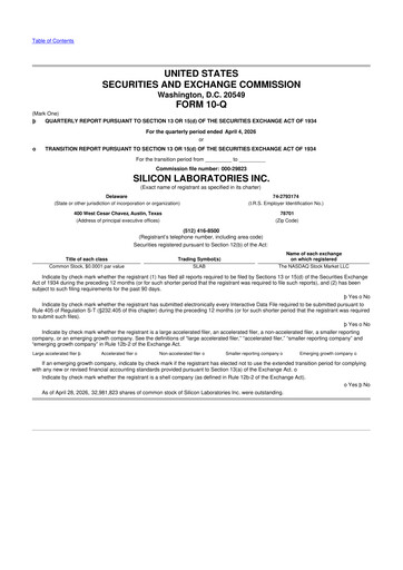 Thumbnail Silicon Labs
 10-Q Quarterly Report FY2026 