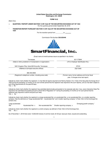 Thumbnail SmartFinancial (SmartBank) 10-Q Quarterly Report FY2018 