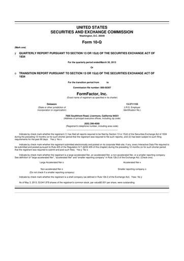 Thumbnail FormFactor 10-Q Quarterly Report FY2013 