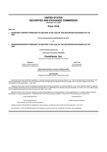 Thumbnail FormFactor 10-Q Quarterly Report FY2013 