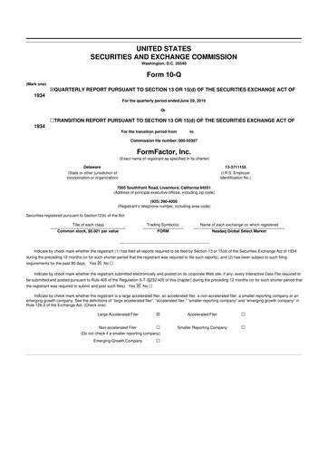 Thumbnail FormFactor 10-Q Quarterly Report FY2019 