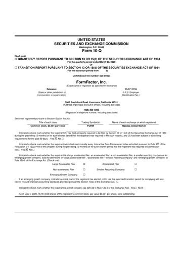 Thumbnail FormFactor 10-Q Quarterly Report FY2020 