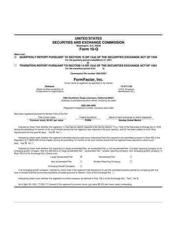 Thumbnail FormFactor 10-Q Quarterly Report FY2021 